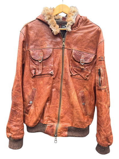 Giacca pelle vera con cappuccio e pelliccia - Made in Italy