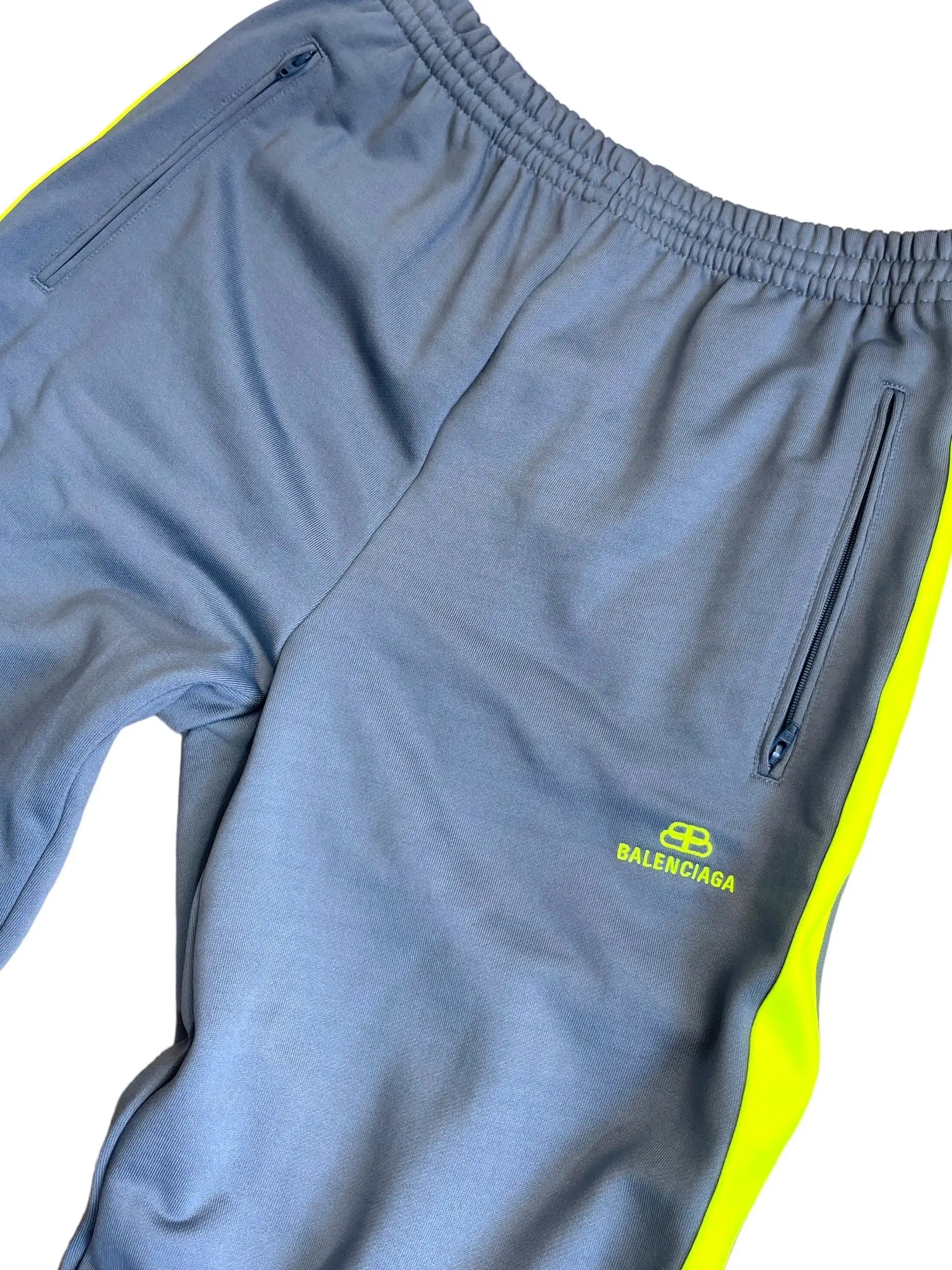 Balenciaga pantaloni tuta grigi con bande gialle logo ricamato taglia 46 — foto 5