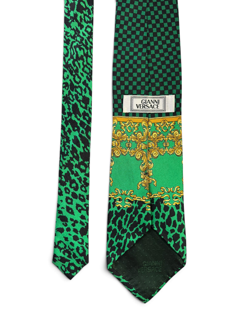 Cravatta Gianni Versace in seta verde stampa animalier Medusa Made in Italy