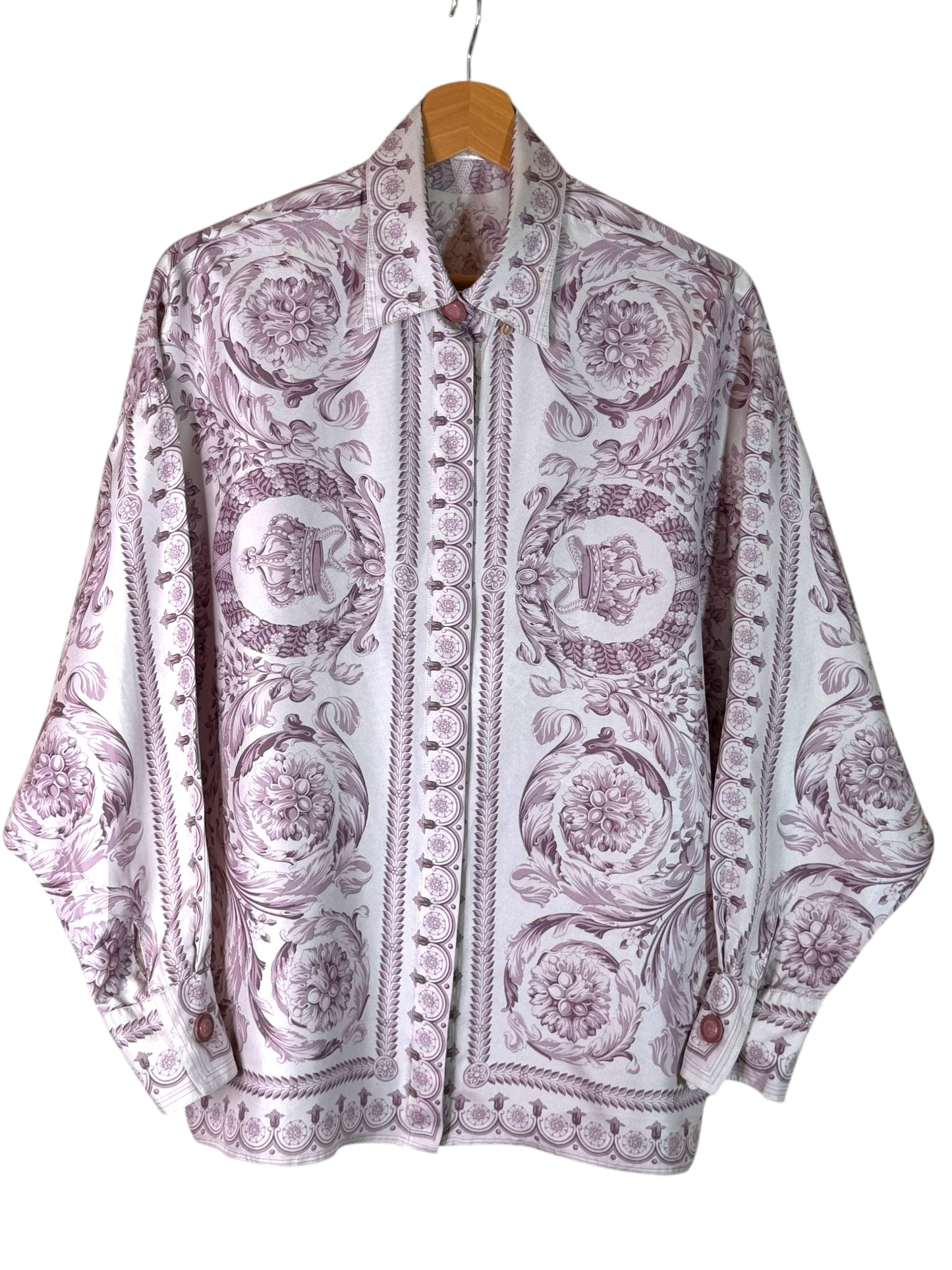 Camicia vintage Gianni Versace donna anni 90 stampa barocca rosa