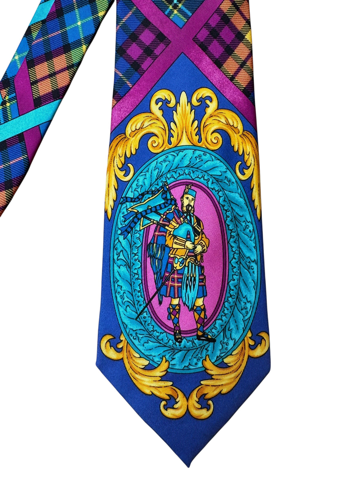 Cravatta Versus Gianni Versace Vintage Seta Fantasia Scozzese Multicolor — foto 2