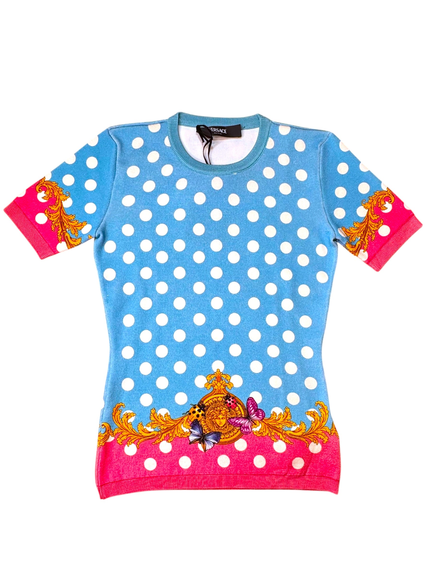 Maglia Versace Pois Medusa Barocco Seta Made in Italy Taglia 36