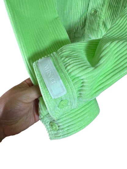 Versace completo giacca e pantaloni in velluto a coste verde lime Made In Italy.