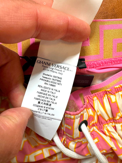 Versace Costume Uomo Logo All Over Rosa Giallo Taglia M - Made in Italy