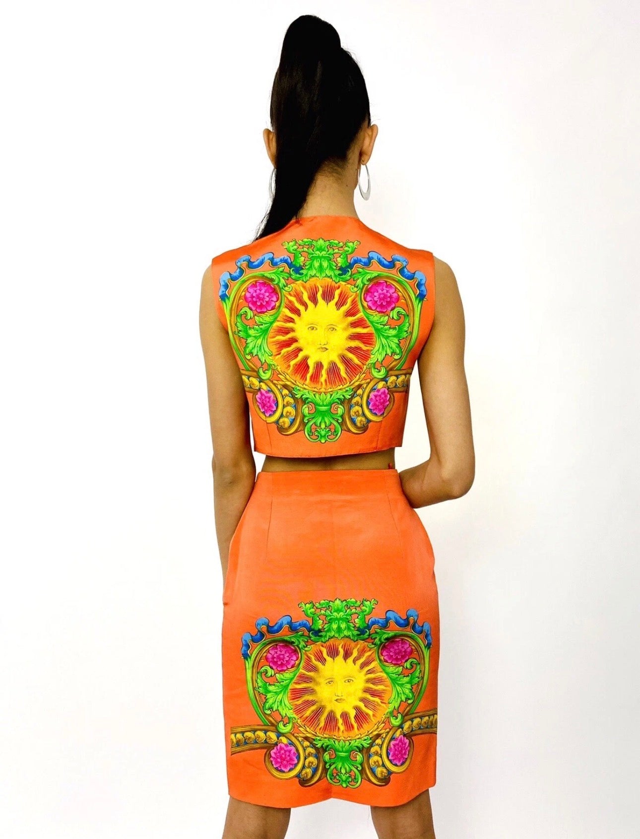 Gianni Versace Couture gonna stampa Sole Barocco arancio — foto 2