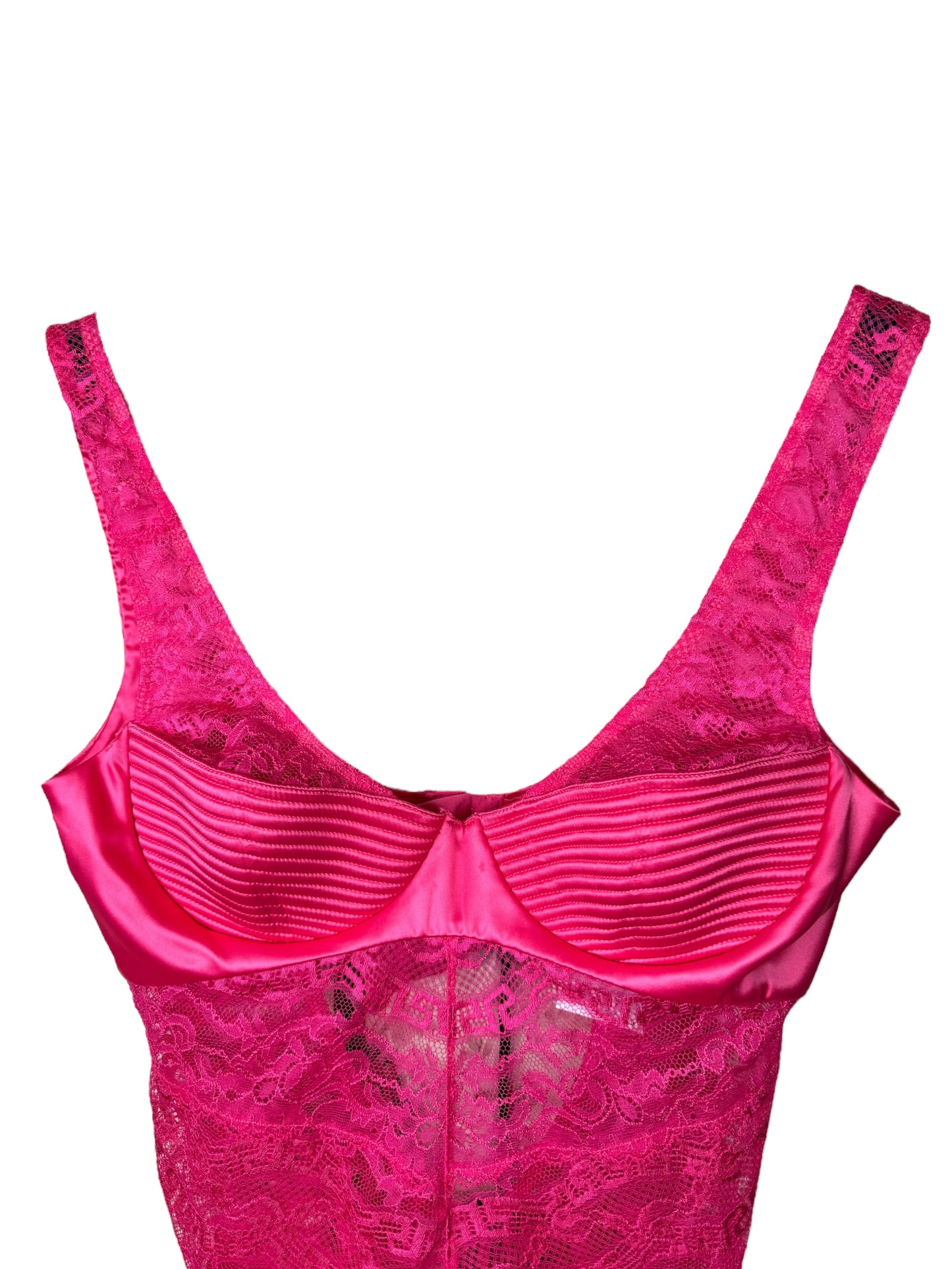Body Versace rosa in pizzo e raso, Made in Italy