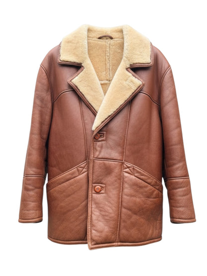 Giacca shearling uomo marrone montone naturale vintage taglia 52