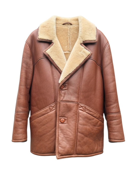 Giacca shearling uomo marrone montone naturale vintage taglia 52
