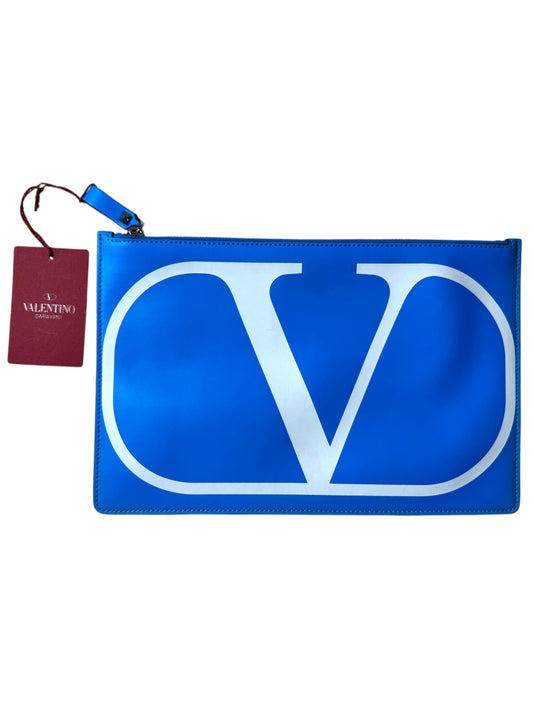 Valentino Garavani pouch VLogo blu in pelle - nuova