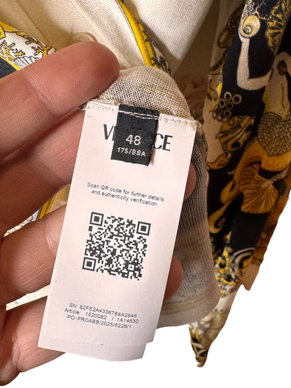 Camicia Versace in seta a maglia stampa barocca marina Made in Italy