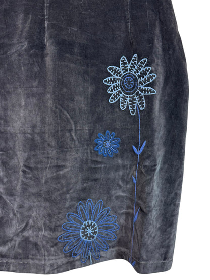 MOSCHINO JEANS - Abito Vintage in Velluto con Ricami Floreali Blu (46)