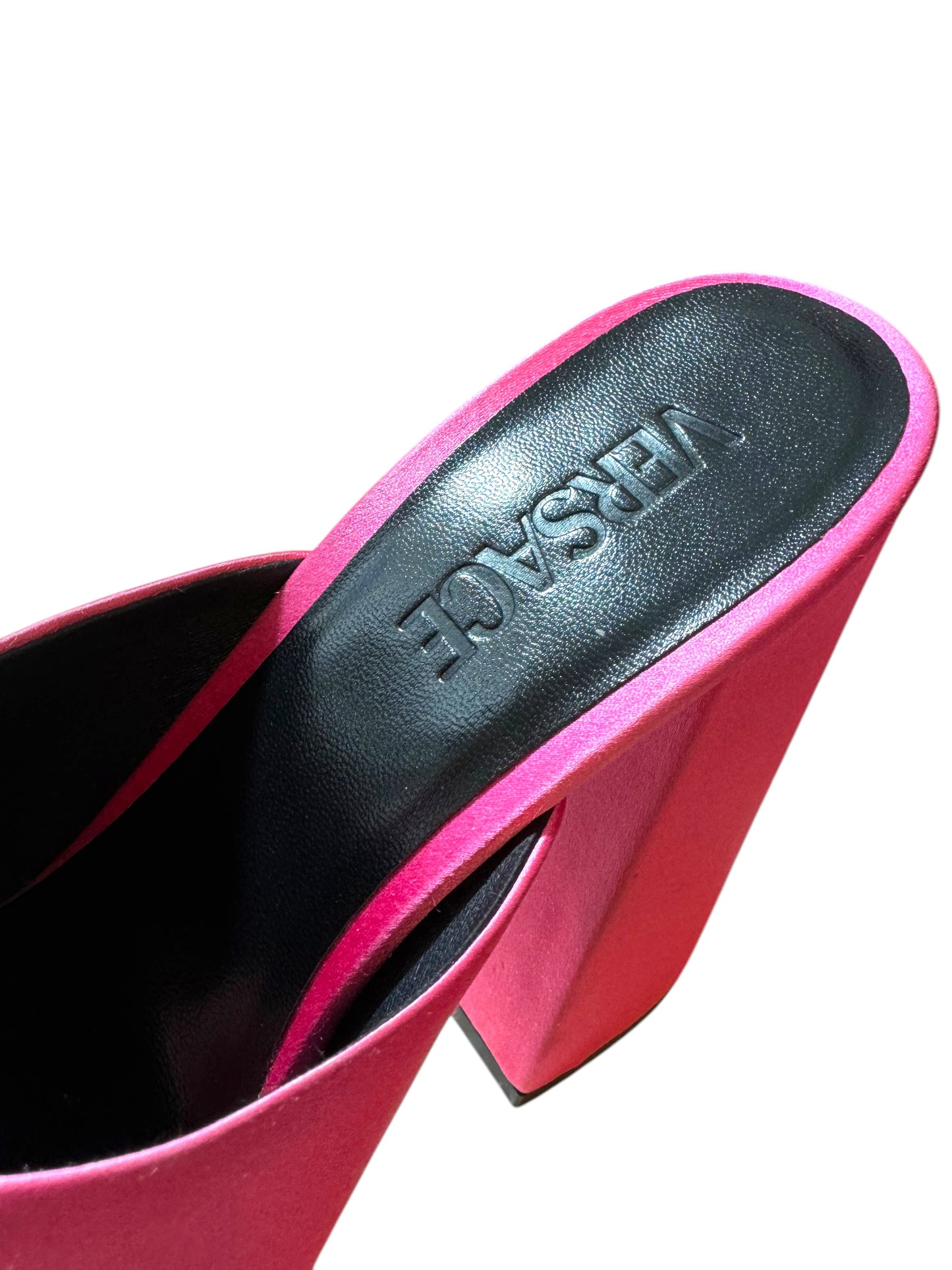 Versace Mules Donna Fucsia in Satin con Logo Medusa – Tacco Alto – Made in Italy