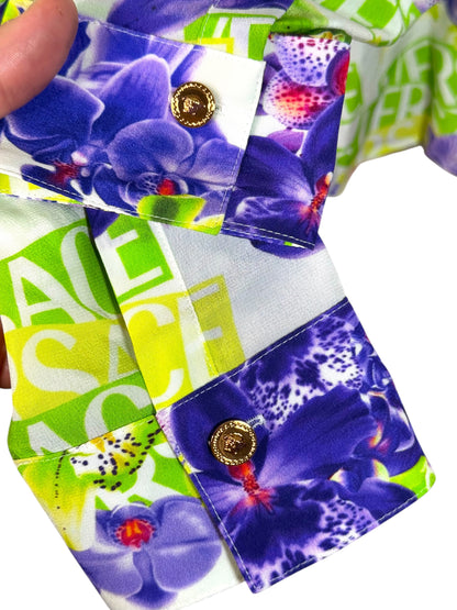 Camicia donna Versace 100% seta stampa orchidee logo – Tg. 46