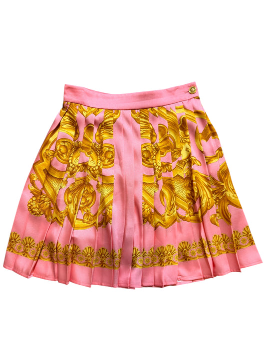 Gonna Versace rosa stampa barocca oro plissé tg 38