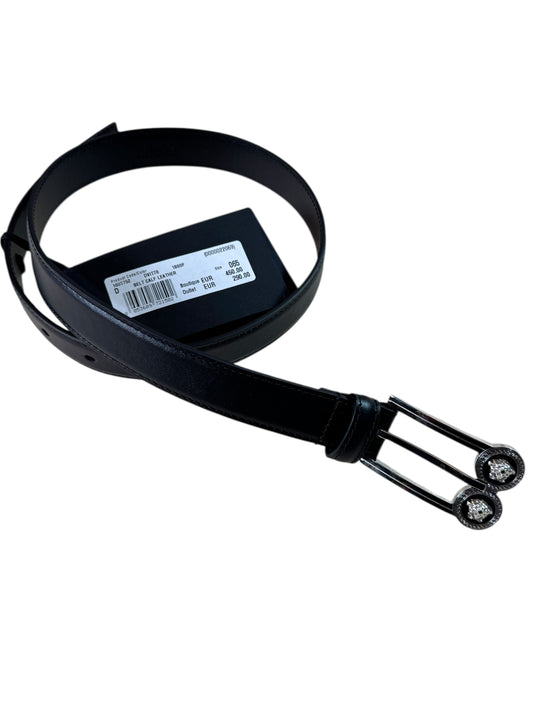 Cintura Versace nera in pelle con doppia Medusa, misura 65