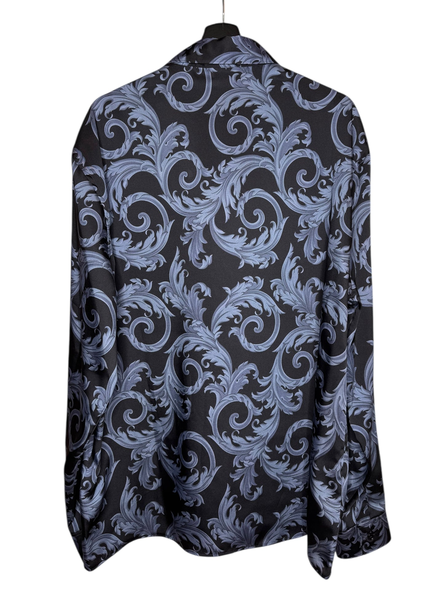 Camicia Versace barocca nera e blu in twill – Taglia 58