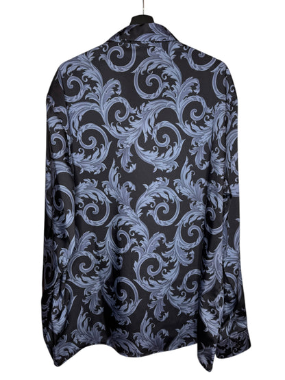 Camicia Versace barocca nera e blu in twill – Taglia 58