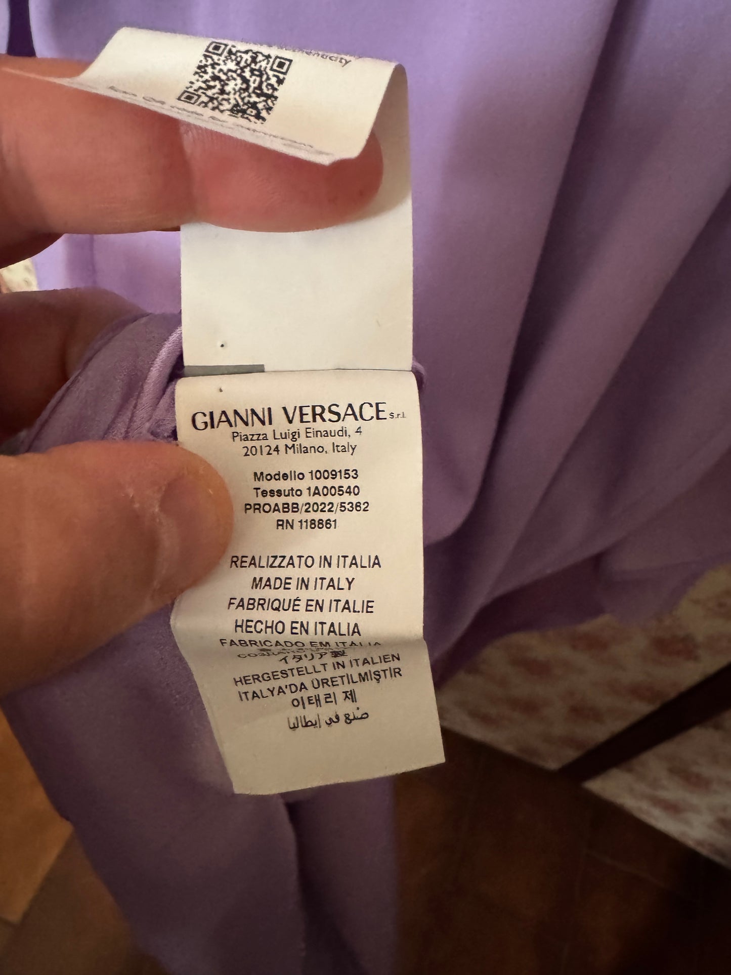 Versace Abito Lungo Lilla con Cintura Medusa – Taglia 36 IT (XS) – Made in Italy