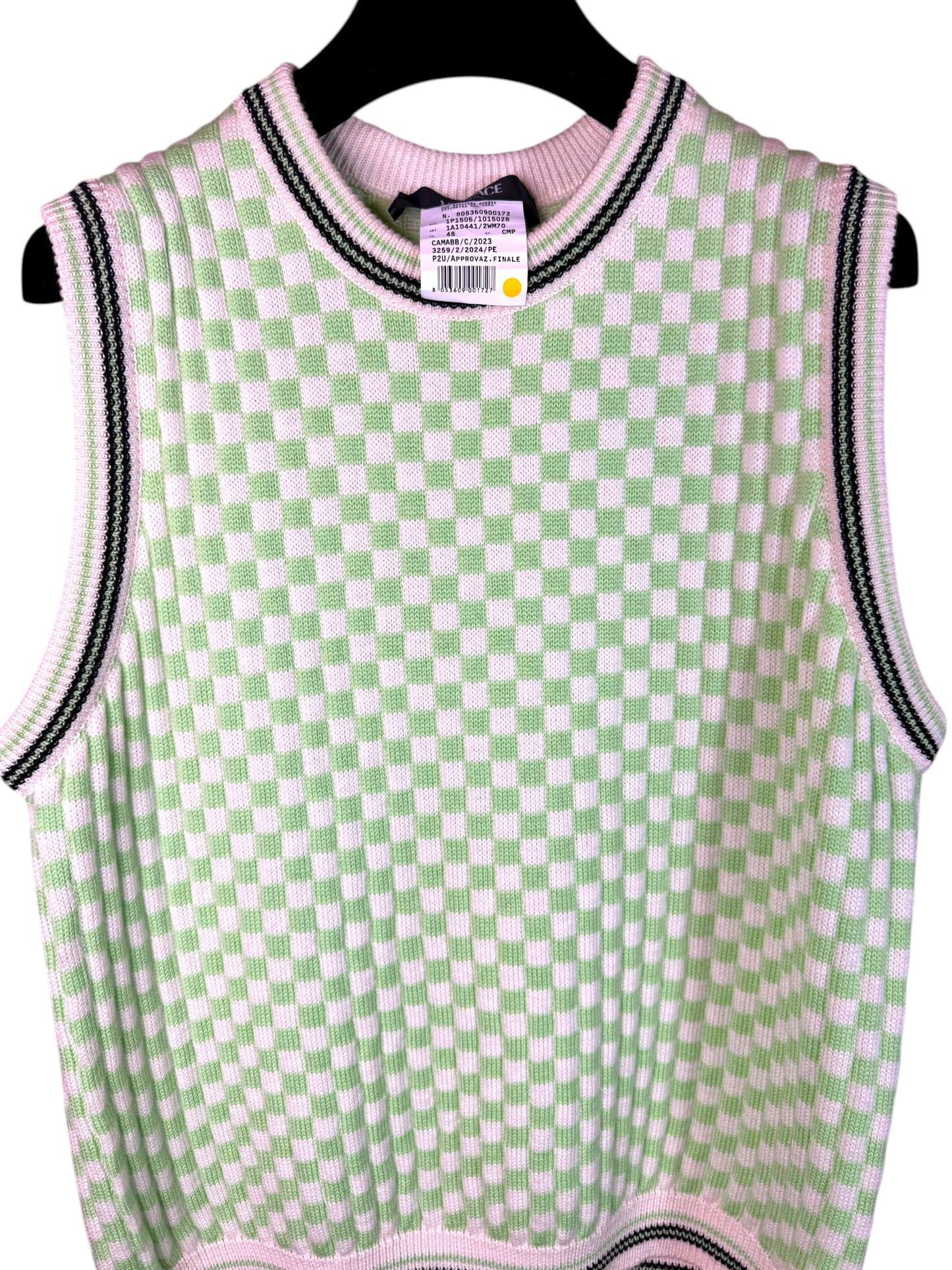 Versace gilet in maglia check verde e bianco con logo Medusa – Taglia 48 (M)