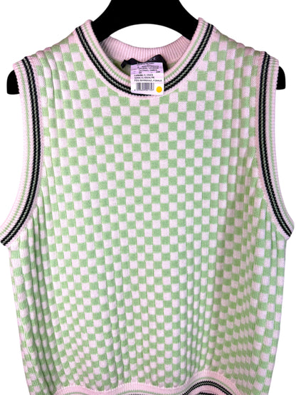 Versace gilet in maglia check verde e bianco con logo Medusa – Taglia 48 (M)