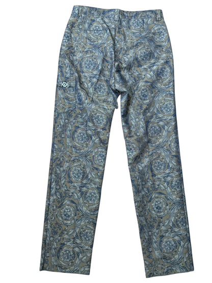 Versace Pantaloni Uomo Baroque Jacquard Floreale Blu Beige Taglia 48.