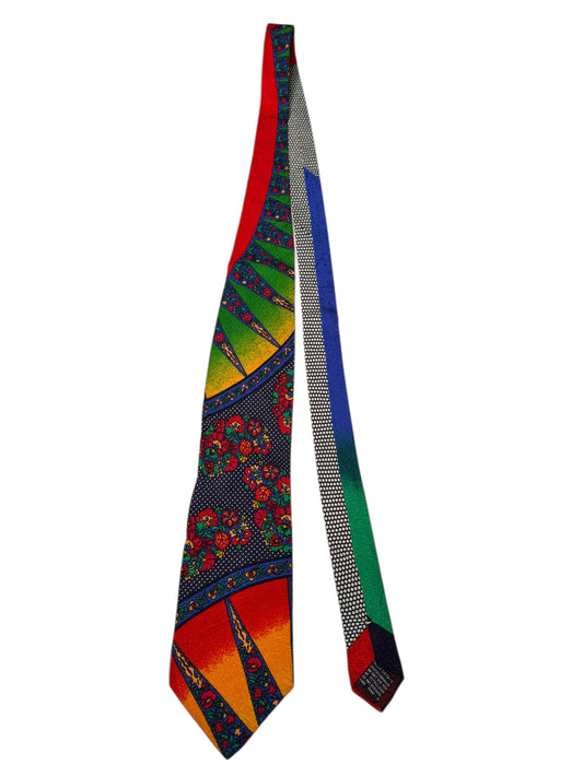 Cravatta Gianni Versace vintage in seta fantasia floreale multicolor