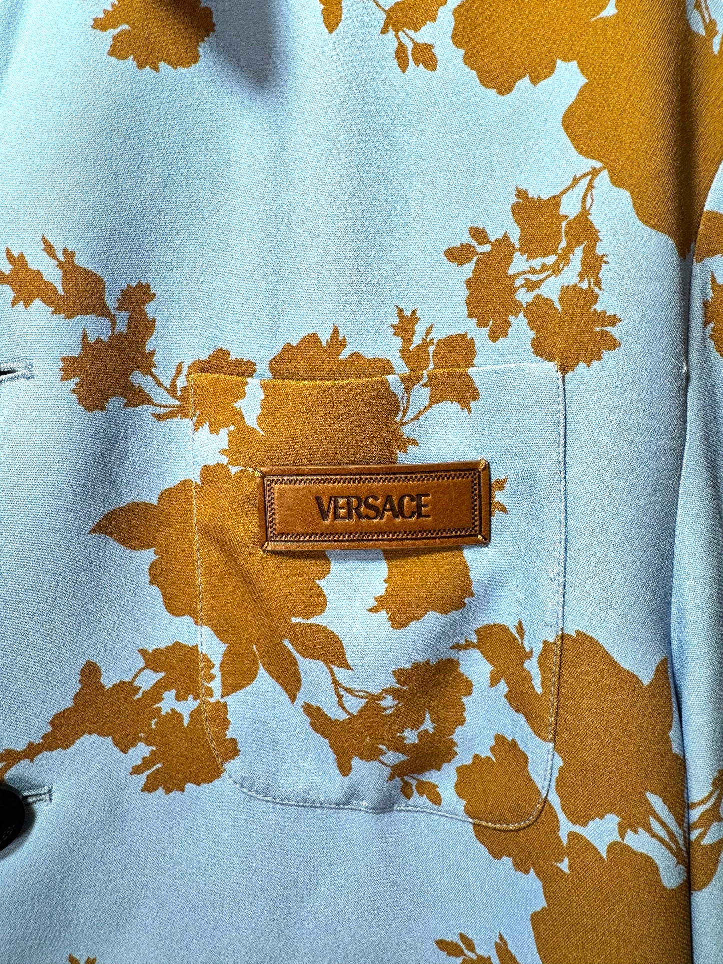 Giacca Versace azzurra con stampa floreale – Taglia 48 (M)