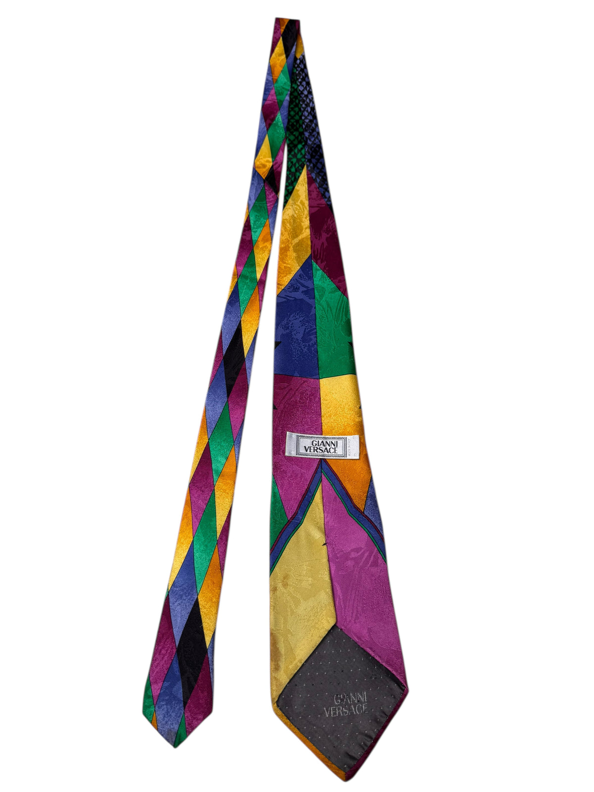 Cravatta Gianni Versace vintage in seta fantasia geometrica multicolor — foto 4
