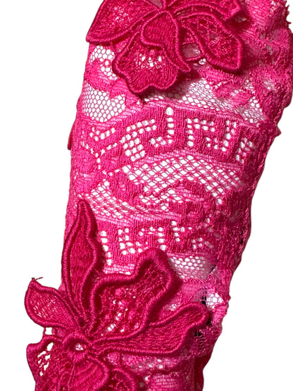 Guanti pizzo fucsia Versace – Ricamo floreale – Taglia 7 (S/M) Made in Italy