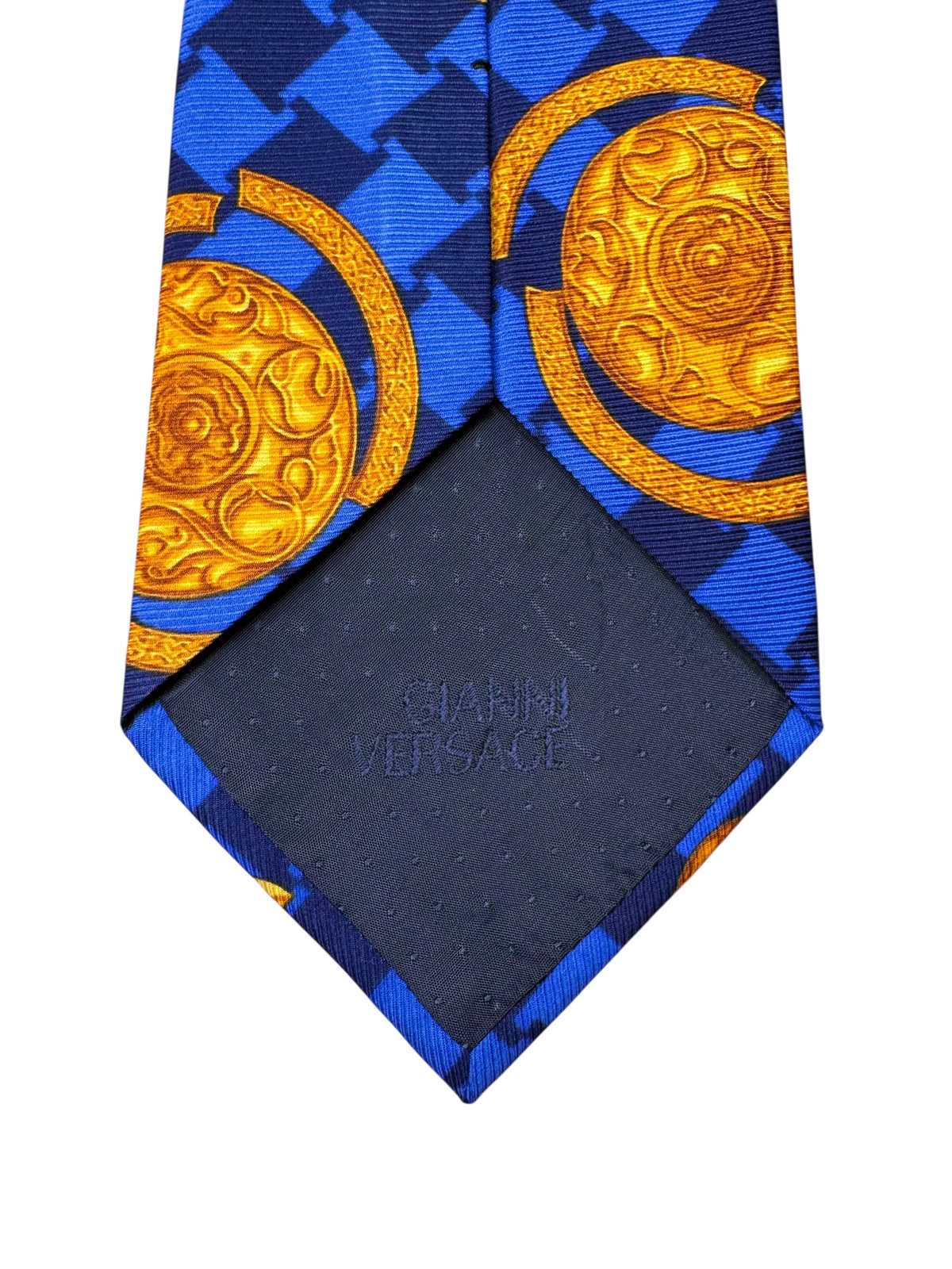 Cravatta Gianni Versace Vintage Seta Blu Meduse e Motivi Barocchi Oro — foto 4