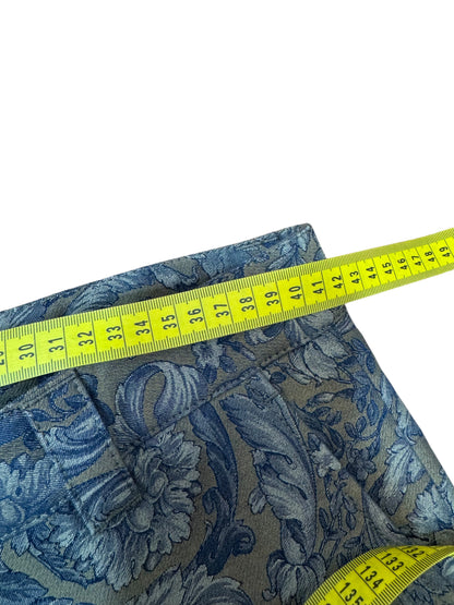 Versace Pantaloni Uomo Baroque Jacquard Floreale Blu Beige Taglia 48.