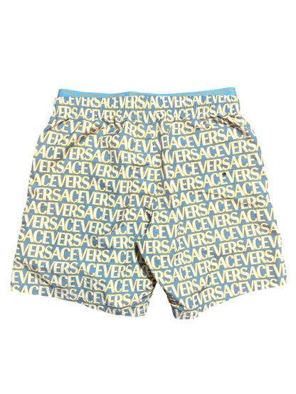 Versace Costume Uomo Logo All Over Azzurro Giallo Taglia XL - Made in Italy