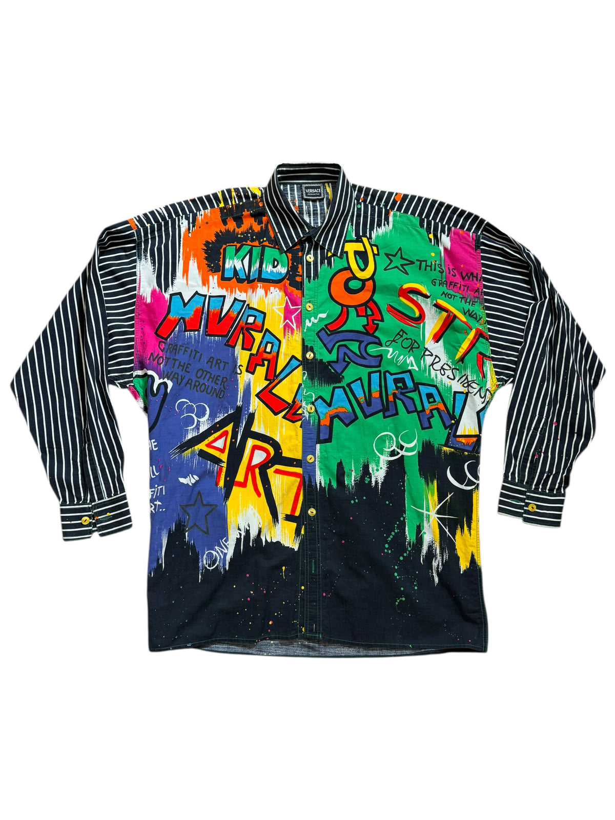 Versace Vintage Camicia Uomo Graffiti Multicolor a Righe Taglia S — foto 3