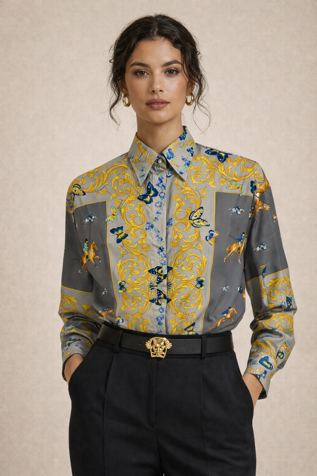 Camicia Versace Sport vintage seta fantasia barocca grigia tg 40 over M — foto 3