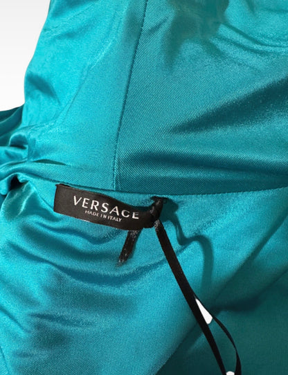 Top Versace Turchese con Cappuccio, Dettaglio Medusa in Argento, Size 40
