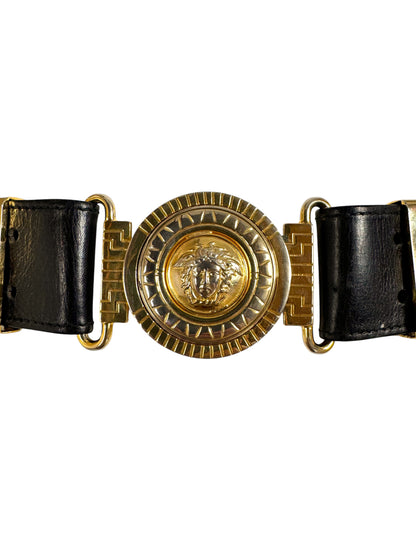 Gianni Versace Cintura Vintage Anni ‘90 in Pelle con Medusa e Frange Dorate