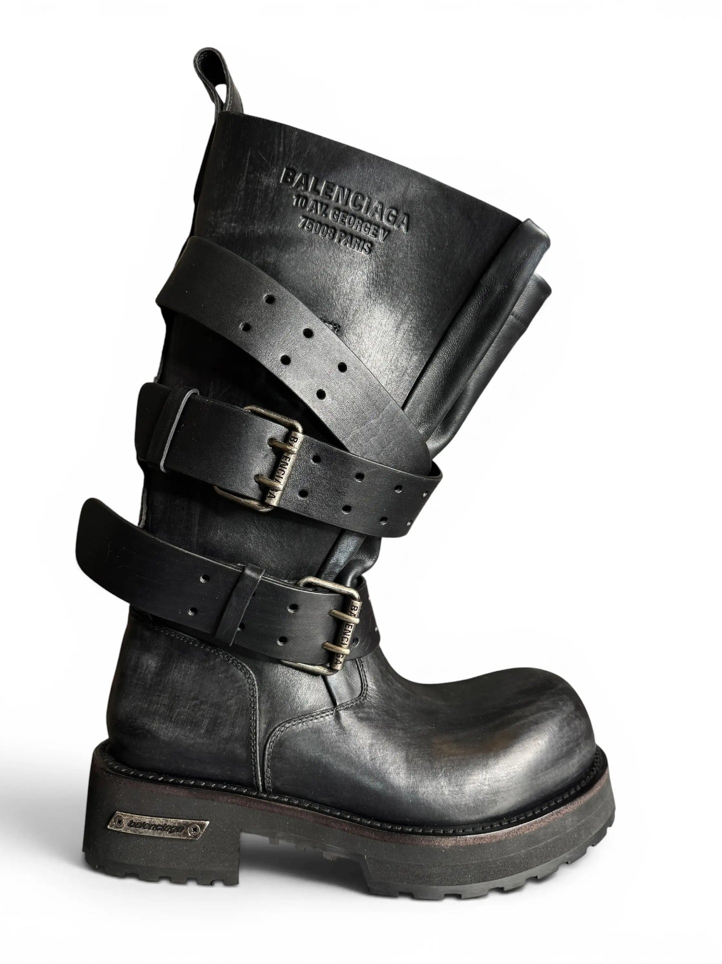 Balenciaga Venom Boot biker pelle nera distressed - taglia 42
