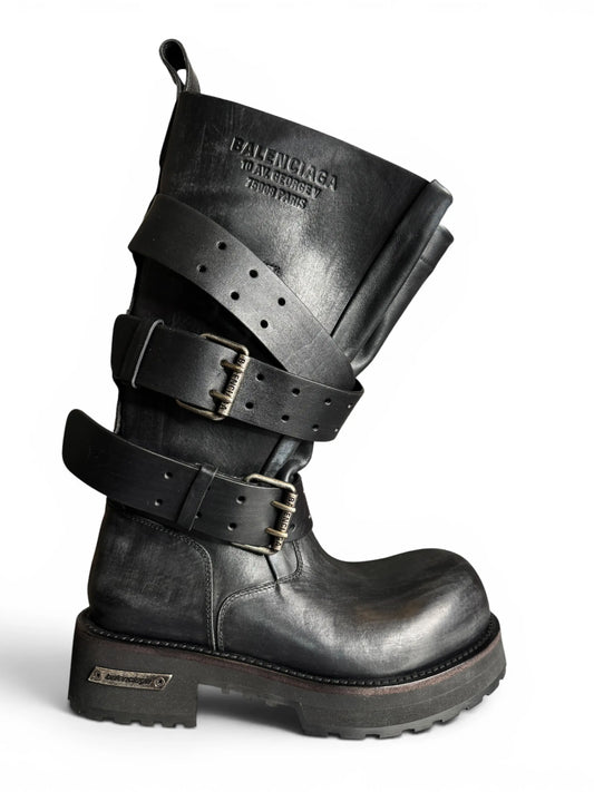 Balenciaga Venom Boot biker pelle nera distressed - taglia 42