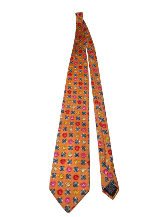 Cravatta Gianni Versace vintage in seta fantasia Medusa multicolor