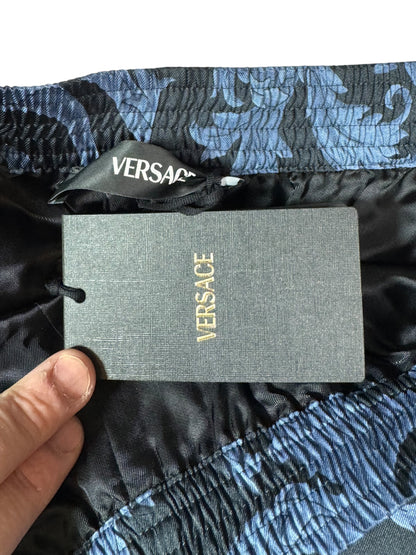 Shorts Versace stampati blu, nuovi con cartellino