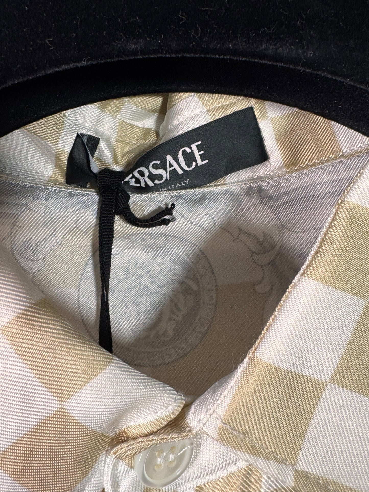 Camicia Versace in seta 100% motivo Medusa e scacchi Made in Italy (M)