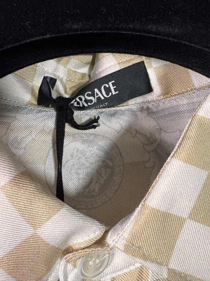 Camicia Versace in seta 100% motivo Medusa e scacchi Made in Italy (M)