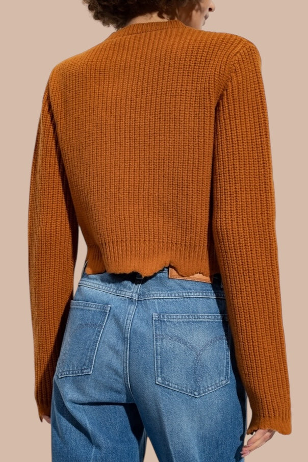 Cardigan Versace donna in lana 100% color cammello, bottoni Medusa, Made in Italy — foto 3