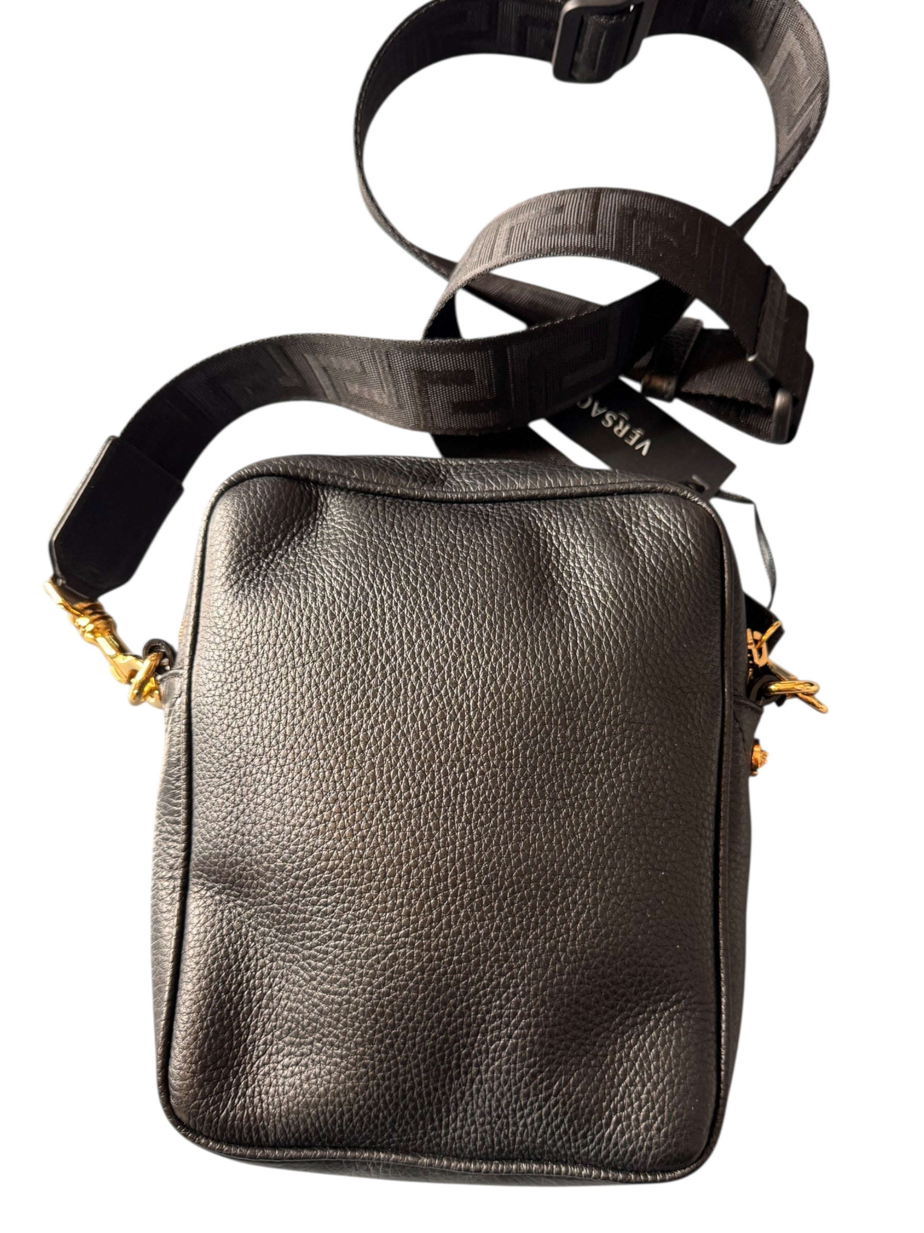 Borsa tracolla Versace pelle nera Medusa oro Greca — foto 12