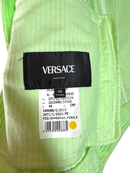 Versace completo giacca e pantaloni in velluto a coste verde lime Made In Italy.