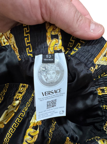 Pantaloncini Gianni Versace in seta con stampa barocca e motivo catena - Taglia 52