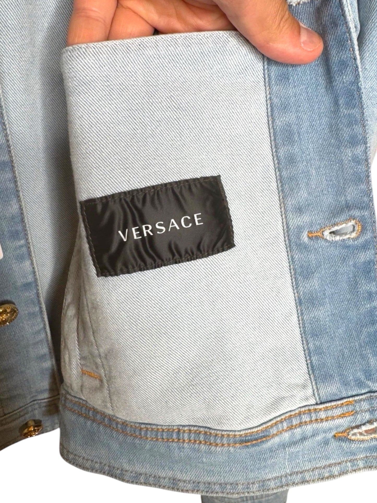 Giacca in denim Versace con tasche motivo Barocco - Taglia