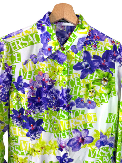 Camicia donna Versace 100% seta stampa orchidee logo – Tg. 46