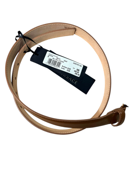 Cintura Versace marrone in pelle con doppia Medusa oro, misura 80