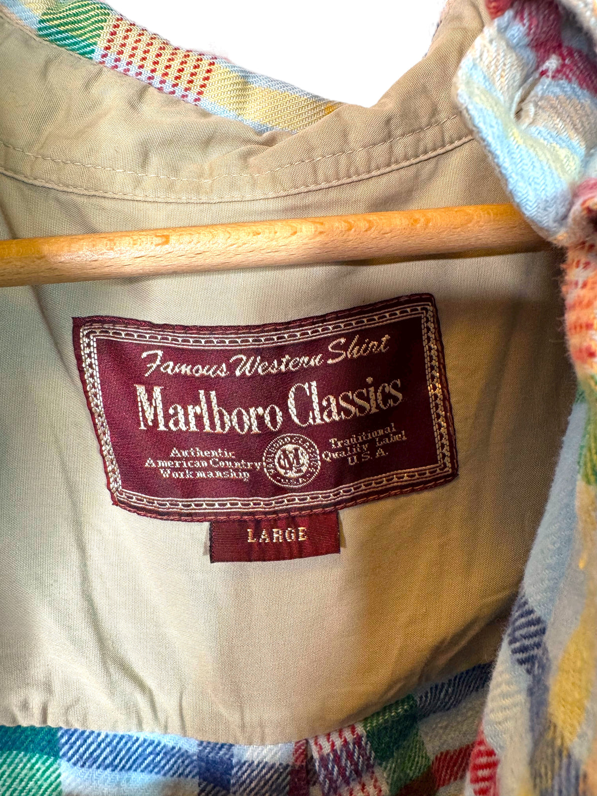 Camicia Marlboro Classics a quadri multicolor western vintage Taglia L — foto 5